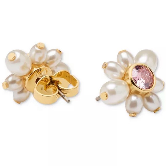 Kate Spade Faux Pearl and Pink Crystal Flower Earrings - Picture 2 of 2